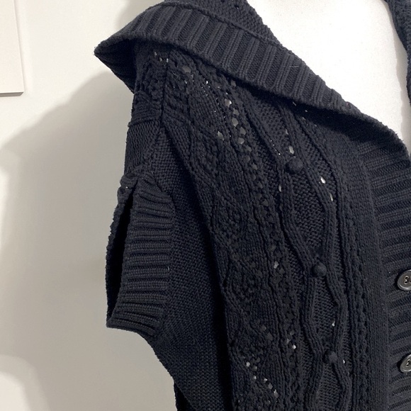 Moda Intl Womens Black Cotton Hooded Cable Knit Cardigan S Dark Academia Cozy - Picture 6 of 11